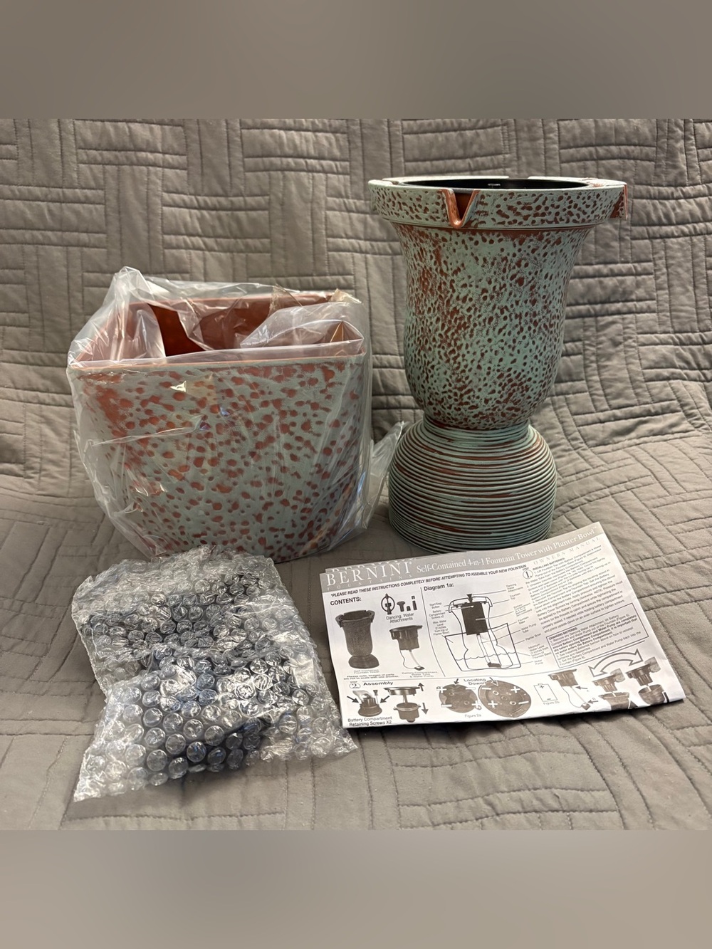Bernini 4-in-1 Self-Contained Fountain Tower with Planter Box Patina Copper NIB